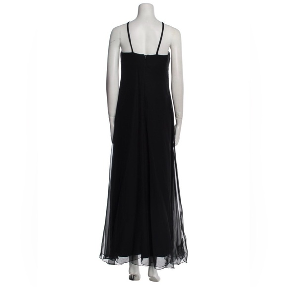 ESTEVEZ Square Neckline Sleeveless Black Chiffon Maxi Gown Long Dress Size 8 - Picture 3 of 10
